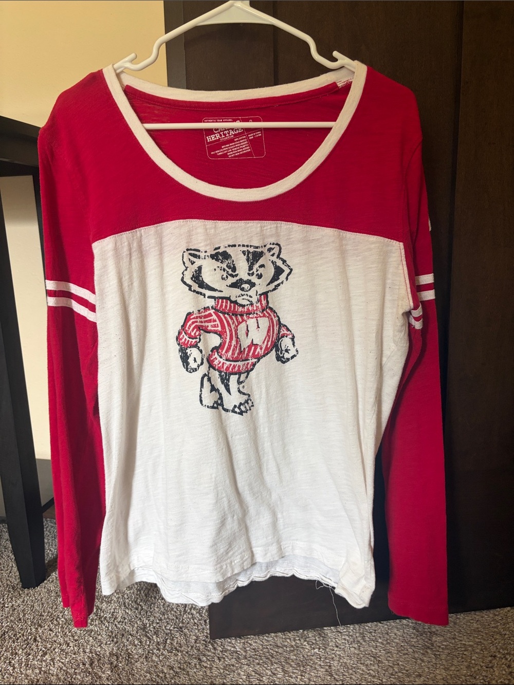 Heritage Red & White Kids Long-Sleeve Badger Raglan Tee